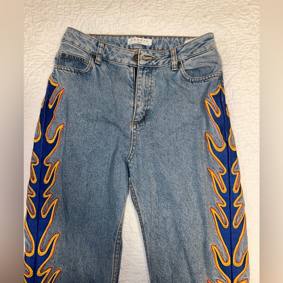 Sandro Flame Embroidered Jeans - Size 2-4 - Picture 4 of 5